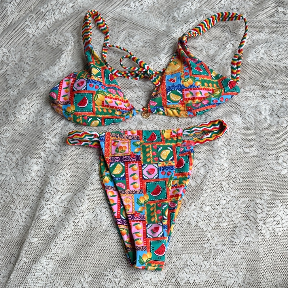 Colorful Patterned Fruit Bikini Set XS Womens Swimwear Swimsuit